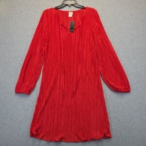 Wrapper Vibrant Red Long Sleeve Pleated Dress